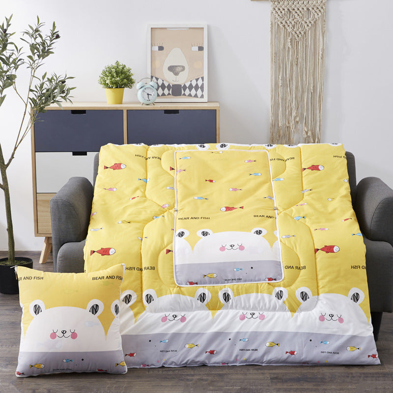 2 In 1 Pillow Travel Blanket Cartoon Plush Thicken Filled PP Cotton