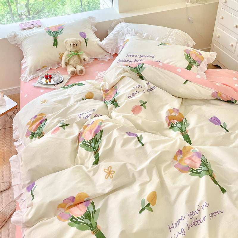 Cute Cotton Summer Princess Wind Bed Three-piece Cartoon