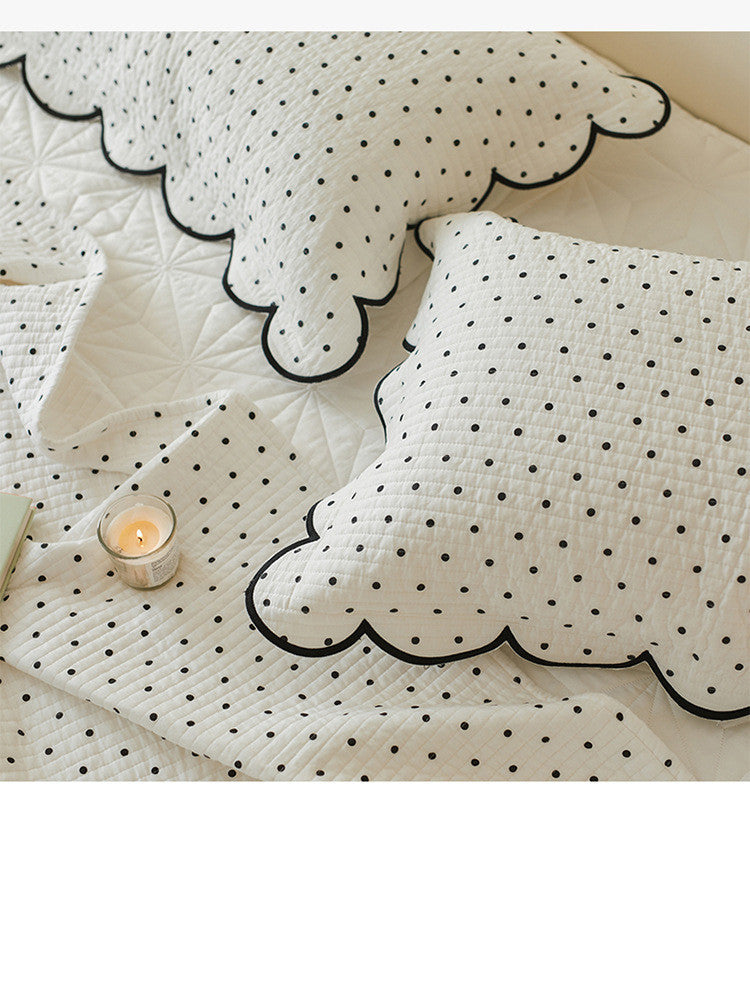 Double-Sided Pure Cotton Side Bed Cover White Polka Dot Fairy Quilted Thick Bed Sheet