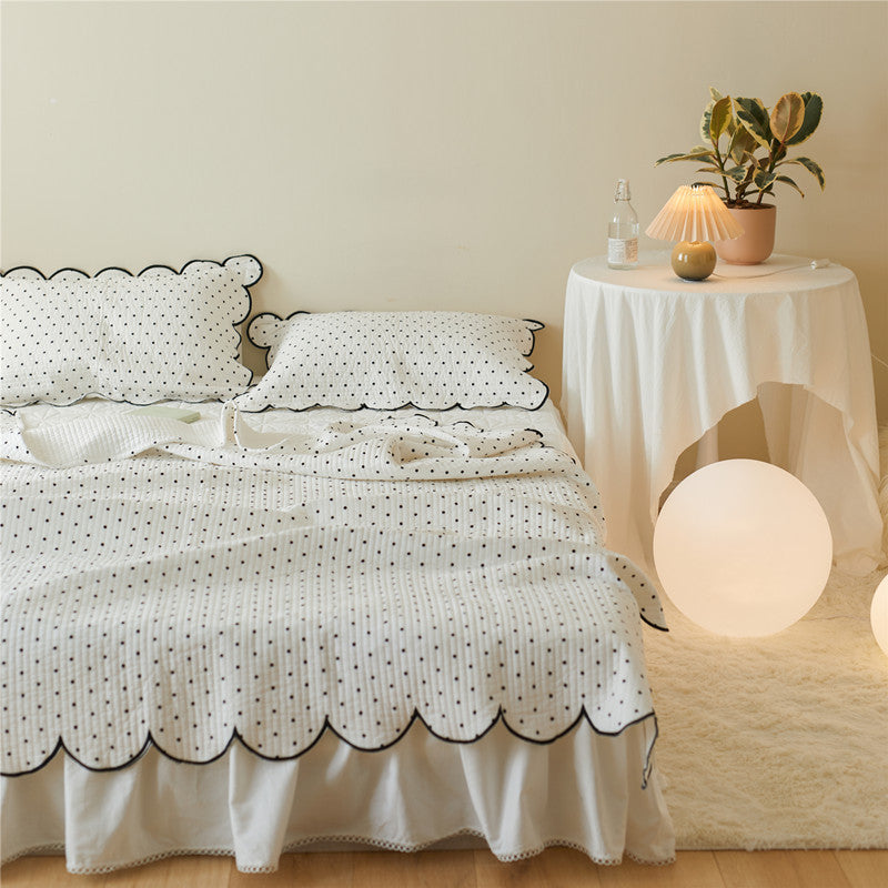 Double-Sided Pure Cotton Side Bed Cover White Polka Dot Fairy Quilted Thick Bed Sheet