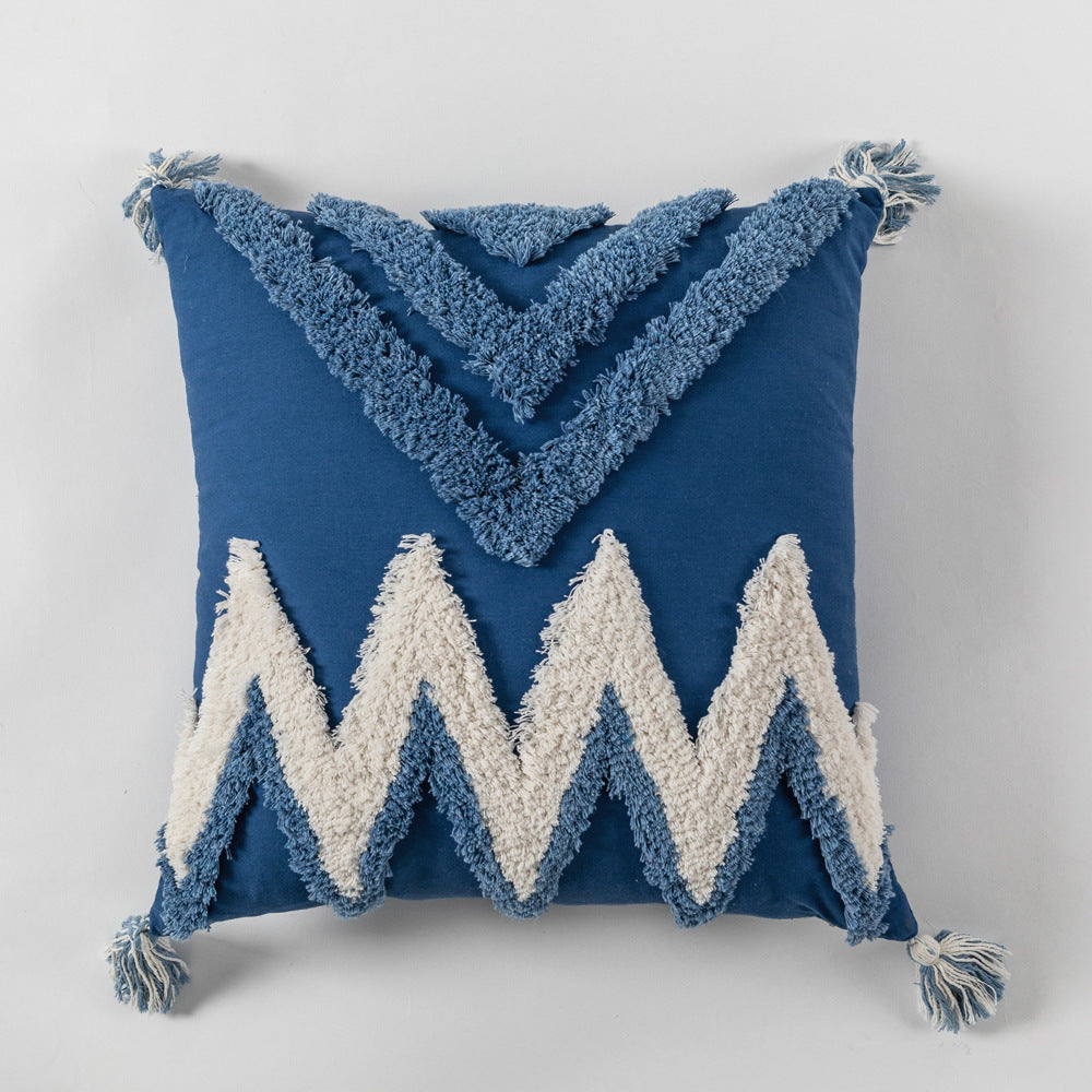 Colorful geometric tufted embroidery pillow