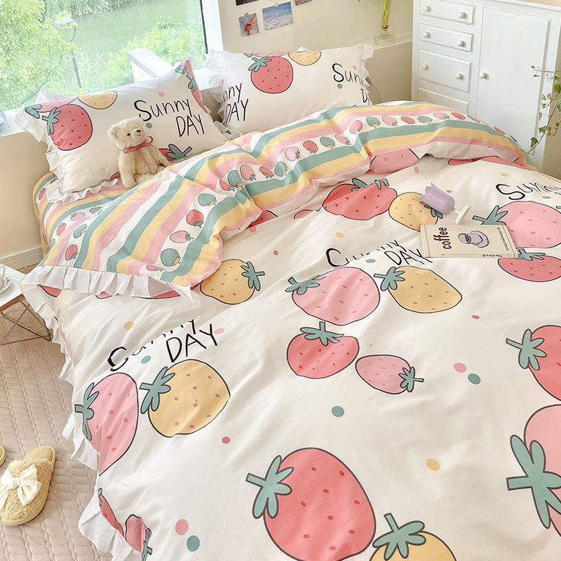 Cute Cotton Summer Princess Wind Bed Three-piece Cartoon