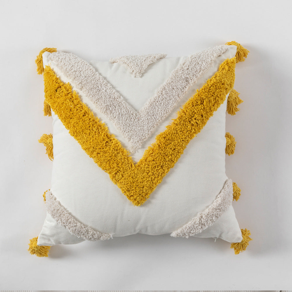 Colorful geometric tufted embroidery pillow