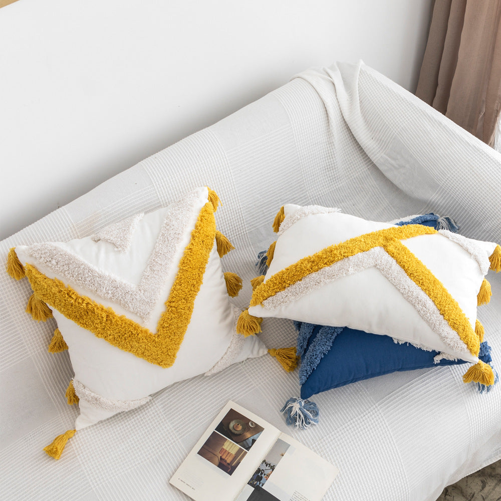 Colorful geometric tufted embroidery pillow