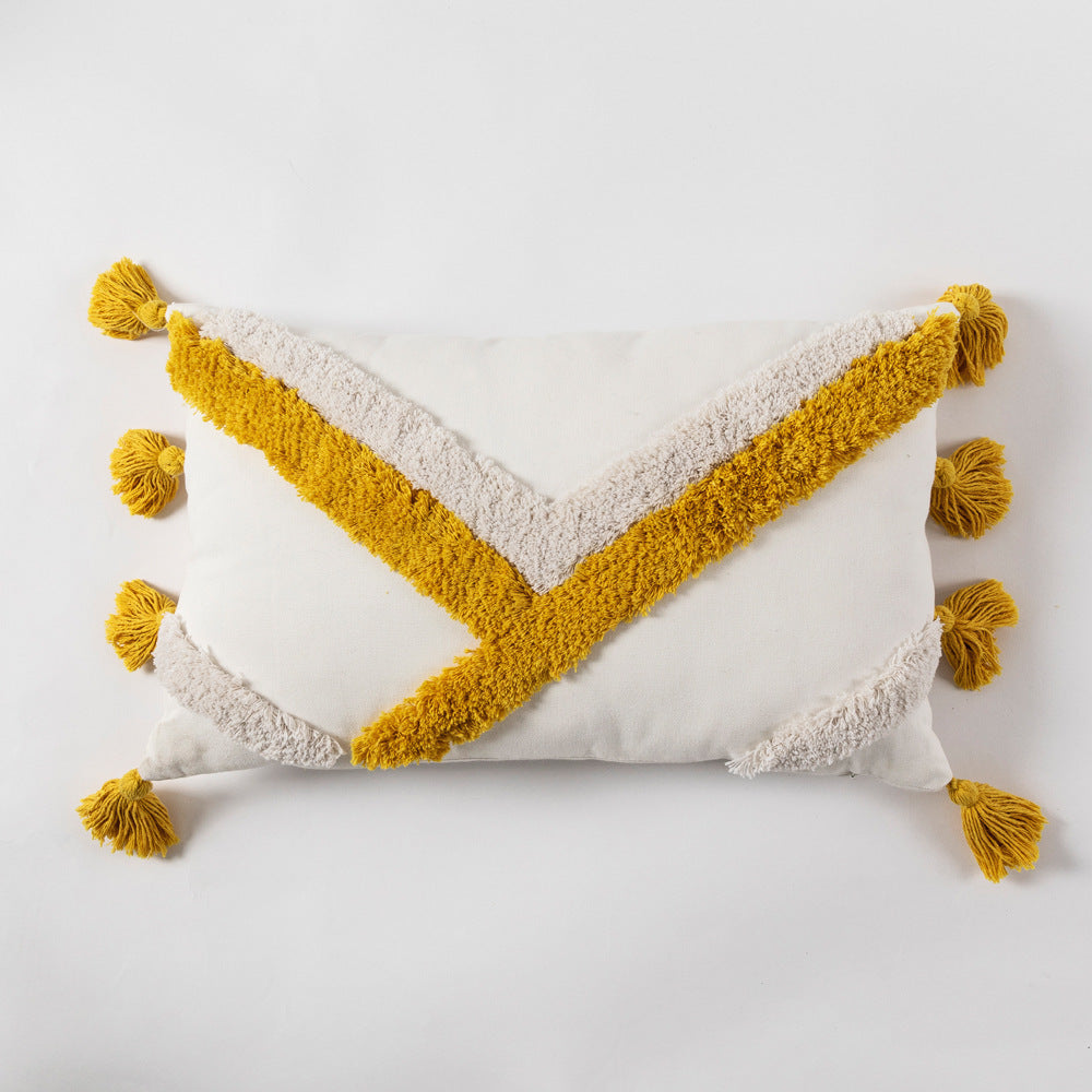 Colorful geometric tufted embroidery pillow