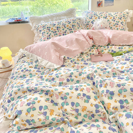 Cute Cotton Summer Princess Wind Bed Three-piece Cartoon