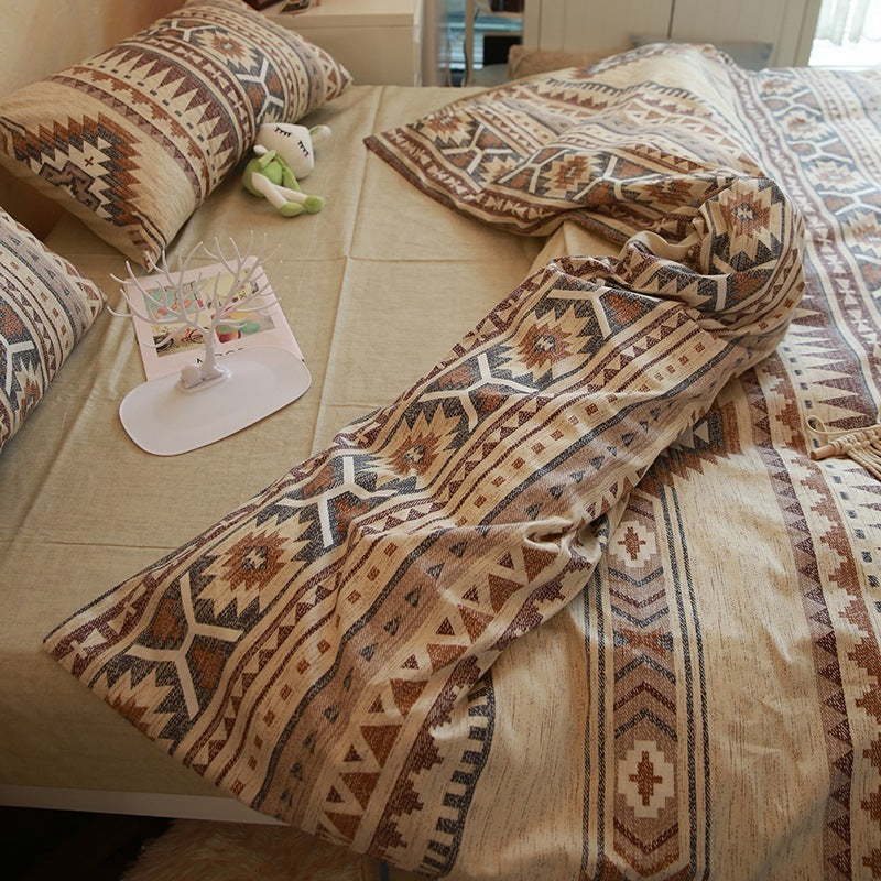 Bohemian Brown Bed Cotton Geometric Pattern