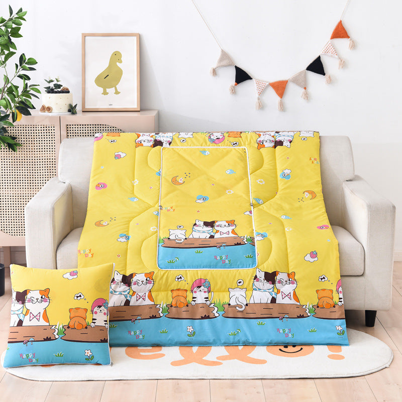 2 In 1 Pillow Travel Blanket Cartoon Plush Thicken Filled PP Cotton