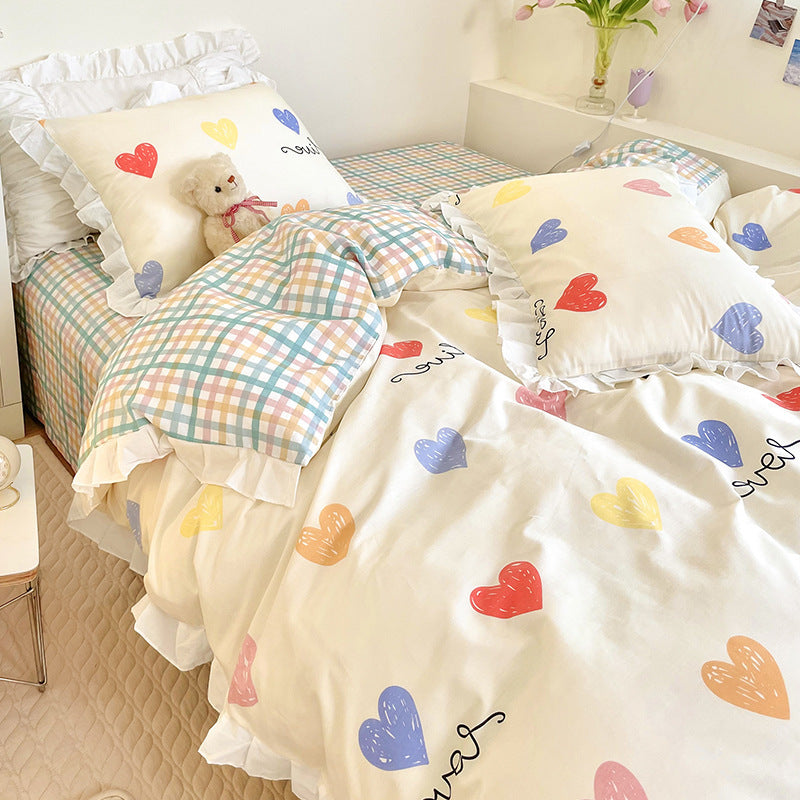 Cute Cotton Summer Princess Wind Bed Three-piece Cartoon